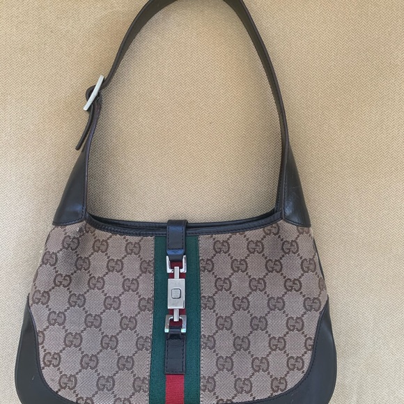 Monogram Web Jackie O Hobo Authentic Gucci Shoulder Bag with clasp. - Picture 1 of 5